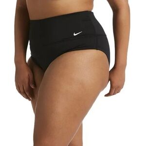 Nike High-Waist Black Swim Briefs with White Swoosh